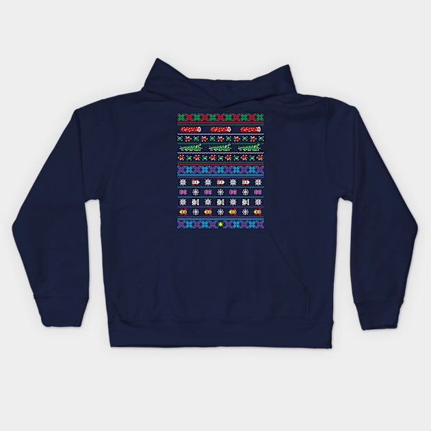 Frogs, Logs & Automobiles - Frogger Arcade Christmas Ugly Sweater Kids Hoodie by RetroReview